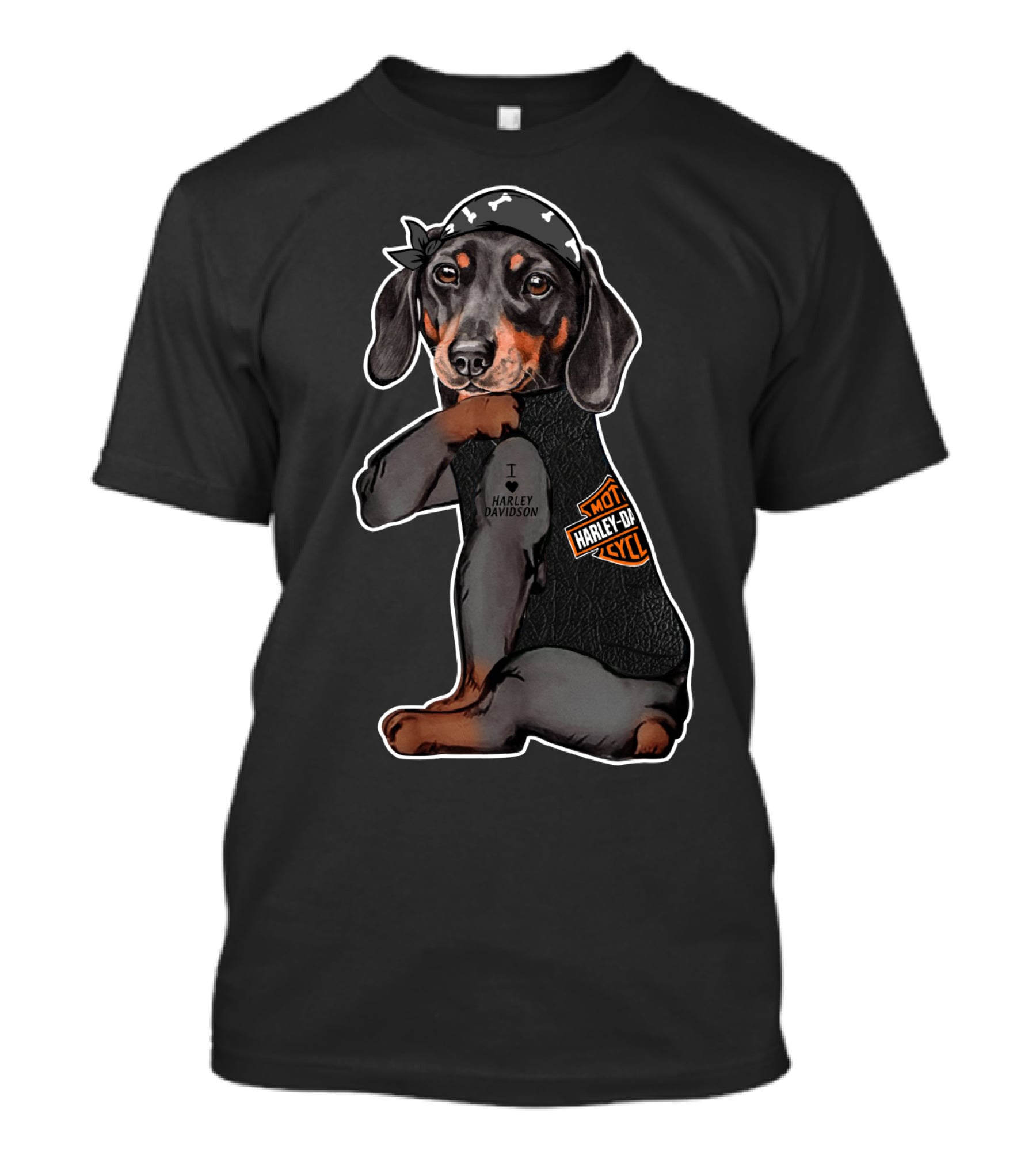 I Love Harley Davidson Motorcycle Dachshund T-Shirt