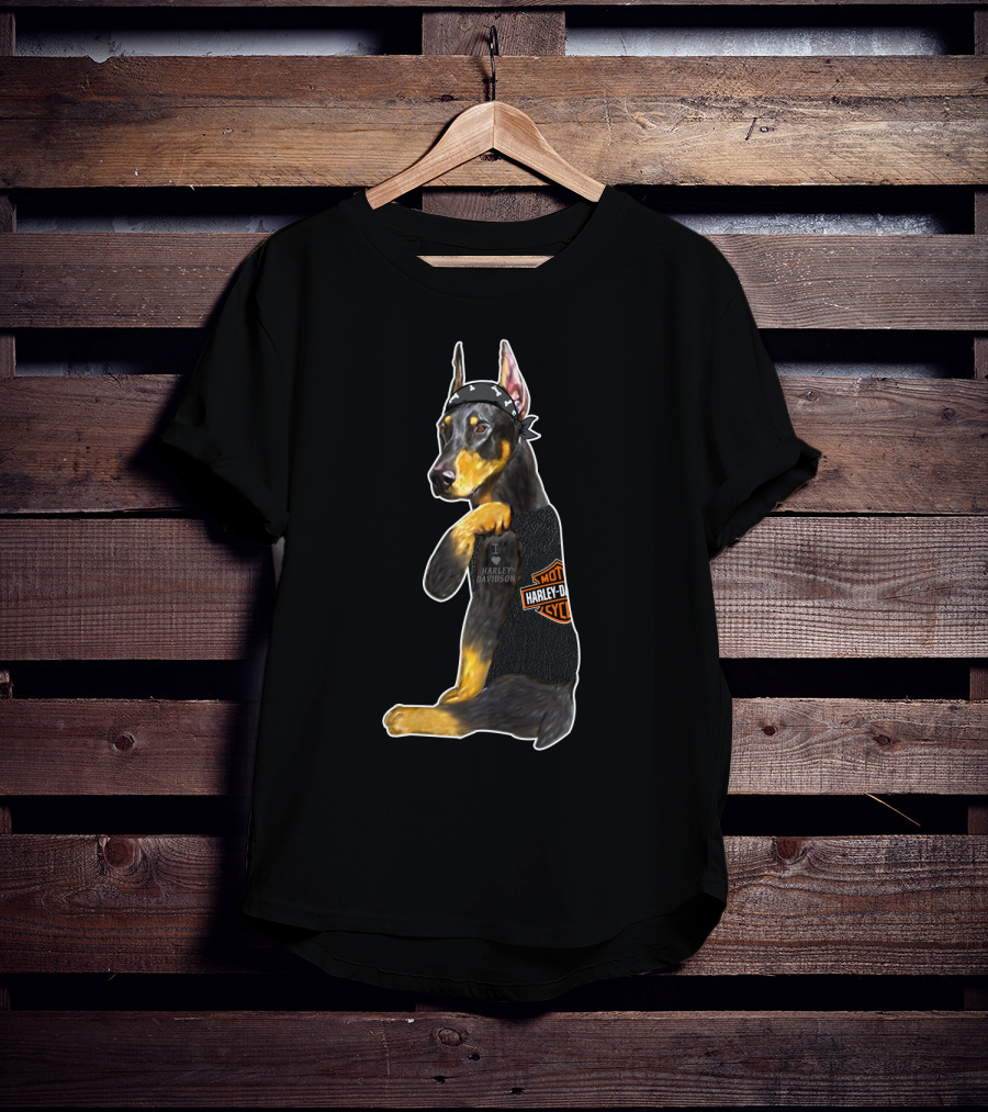 Doberman Harley Davidson Motorcycle Bandana T-Shirt