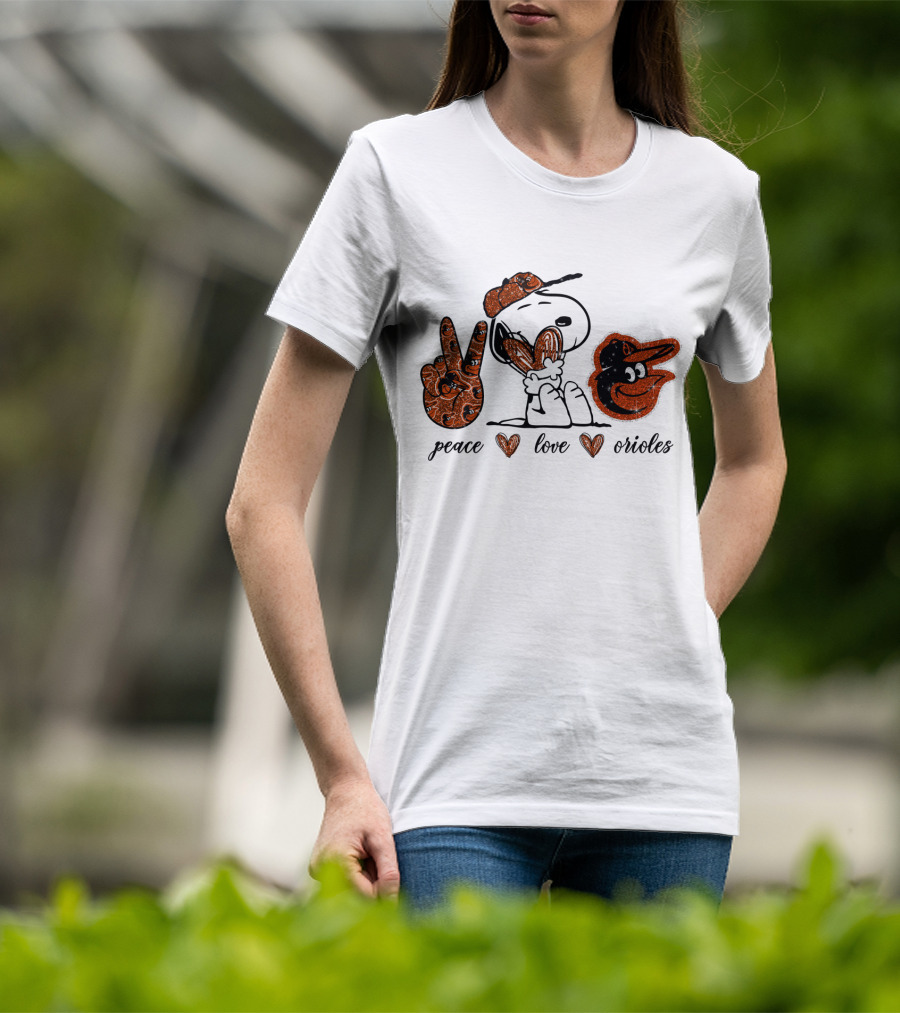 Peace Love Baltimore Orioles Snoopy T-Shirt