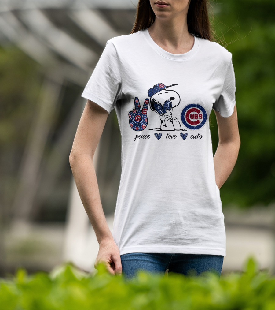 Peace Love Cubs Chicago C Logo Snoopy T-Shirt