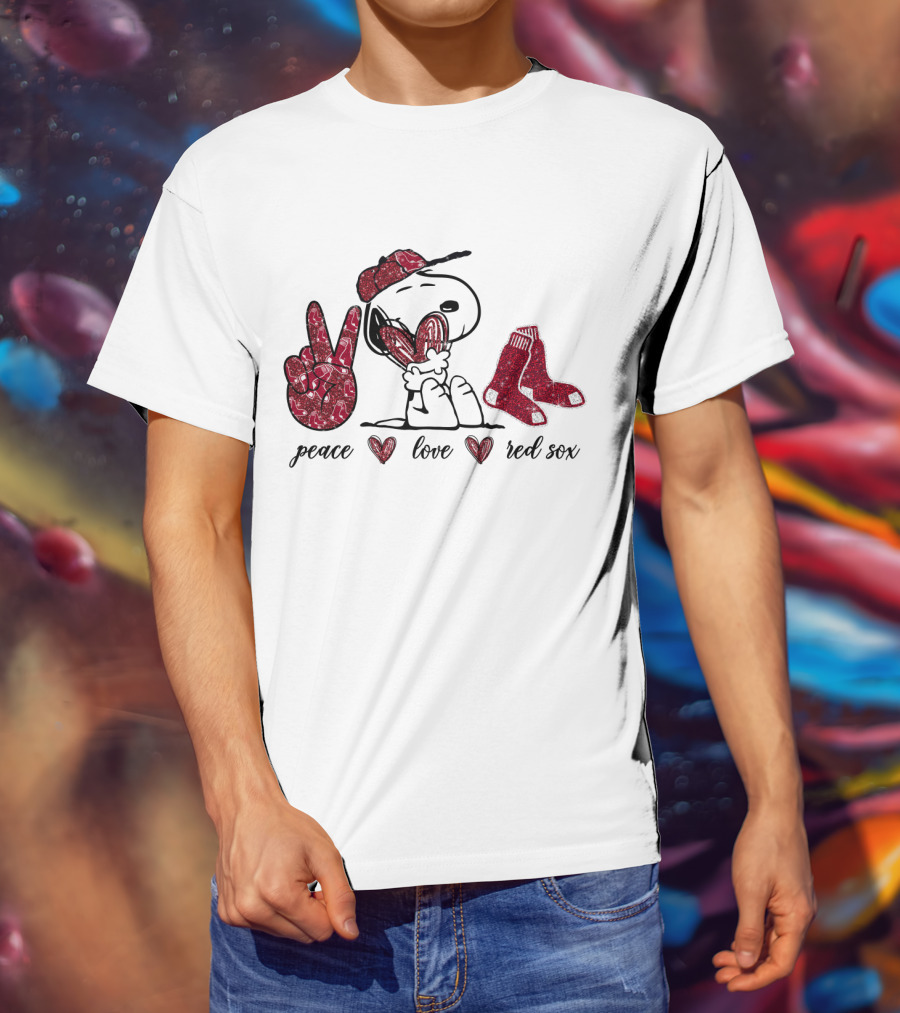 Peace Love Red Sox Snoopy Baseball Fan T-Shirt