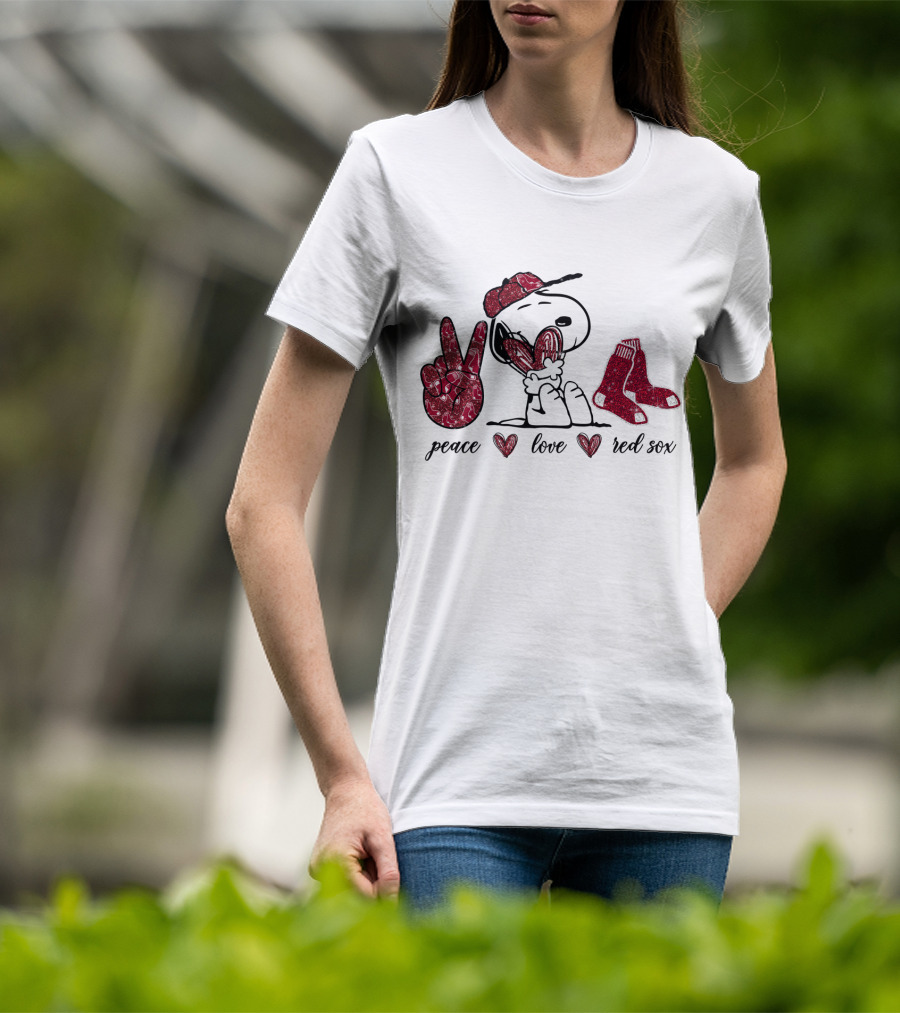 Peace Love Red Sox Snoopy Baseball Fan T-Shirt