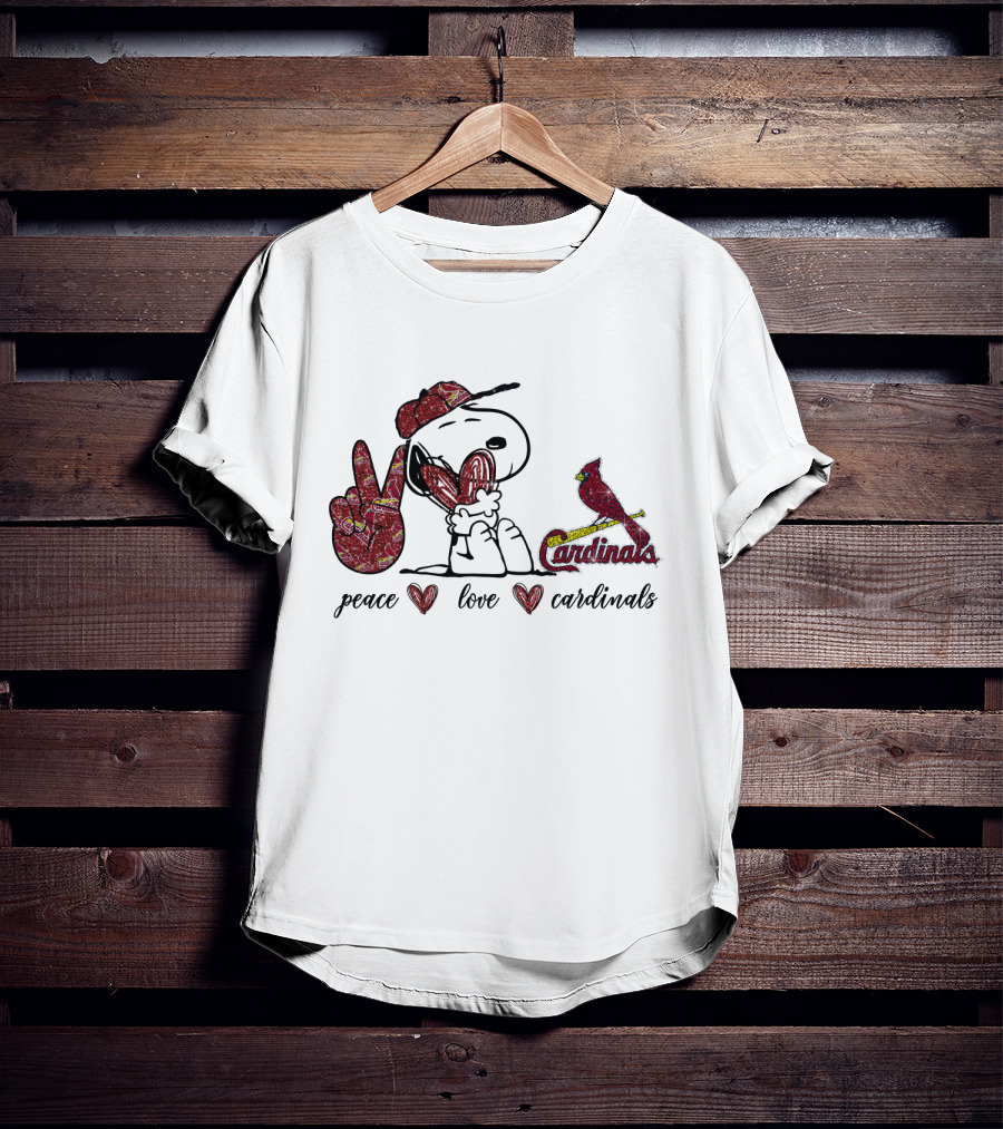 Peace Love Cardinals Snoopy Wearing Cardinals Hat T-Shirt