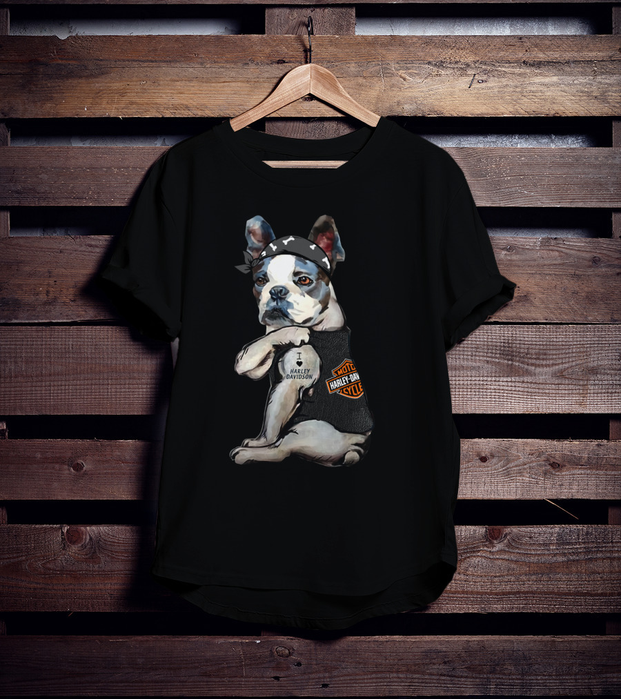 Boston Terrier Harley Davidson Cycle I Love Harley Davidson T-Shirt