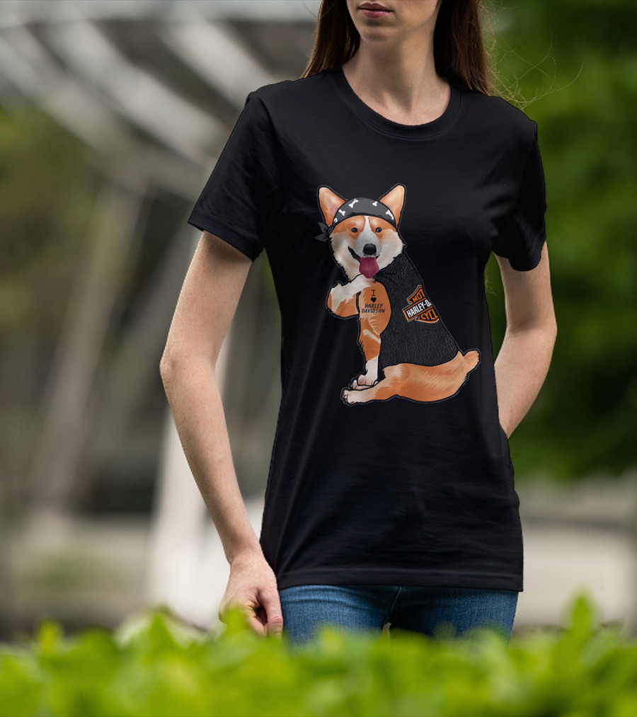 Harley Davidson Corgi With Bandana T-Shirt