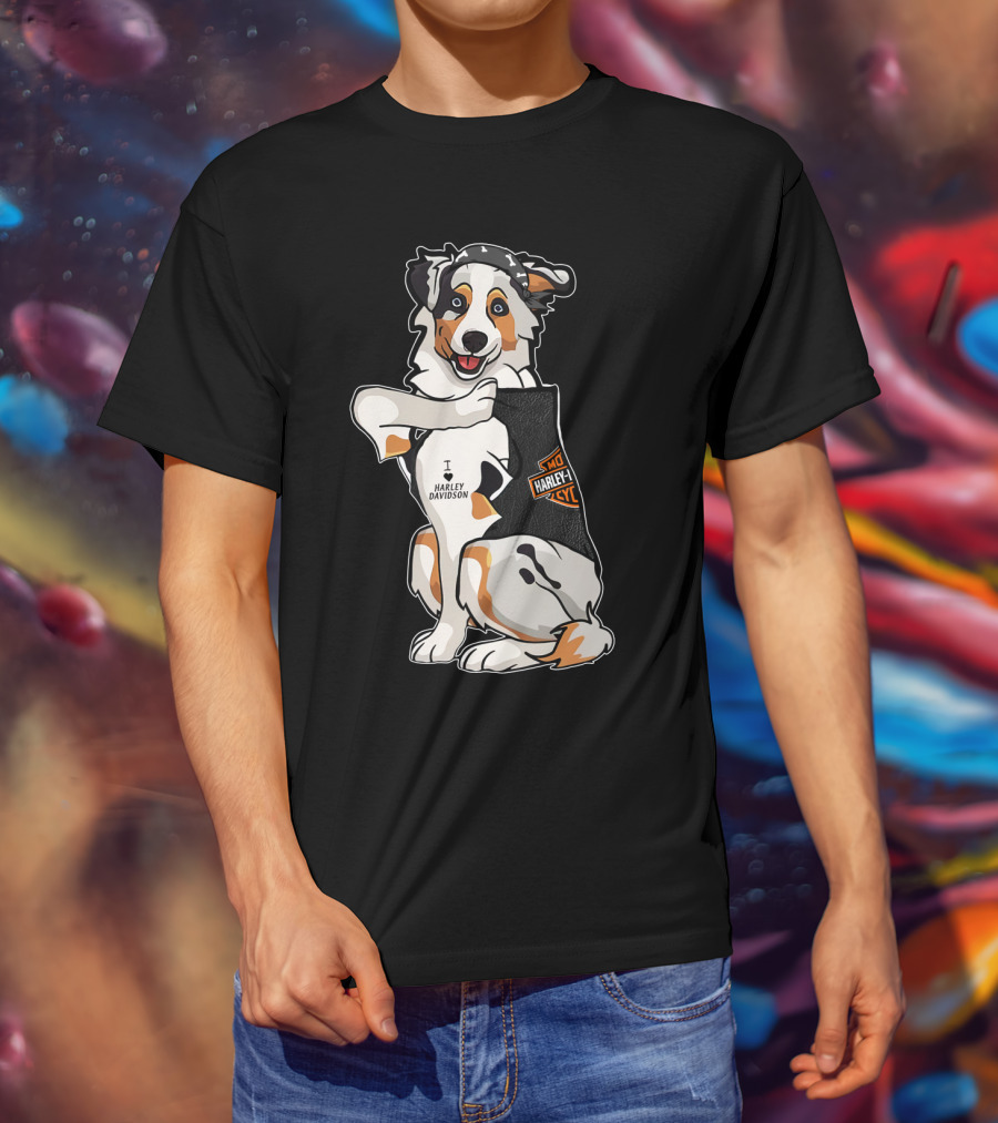 Australian Shepherd I Harley Davidson Motorcycle Fan T-Shirt