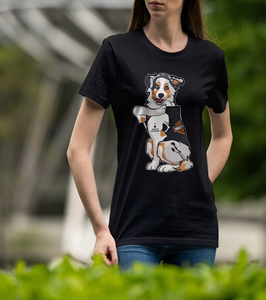Australian Shepherd I Harley Davidson Motorcycle Fan T-Shirt