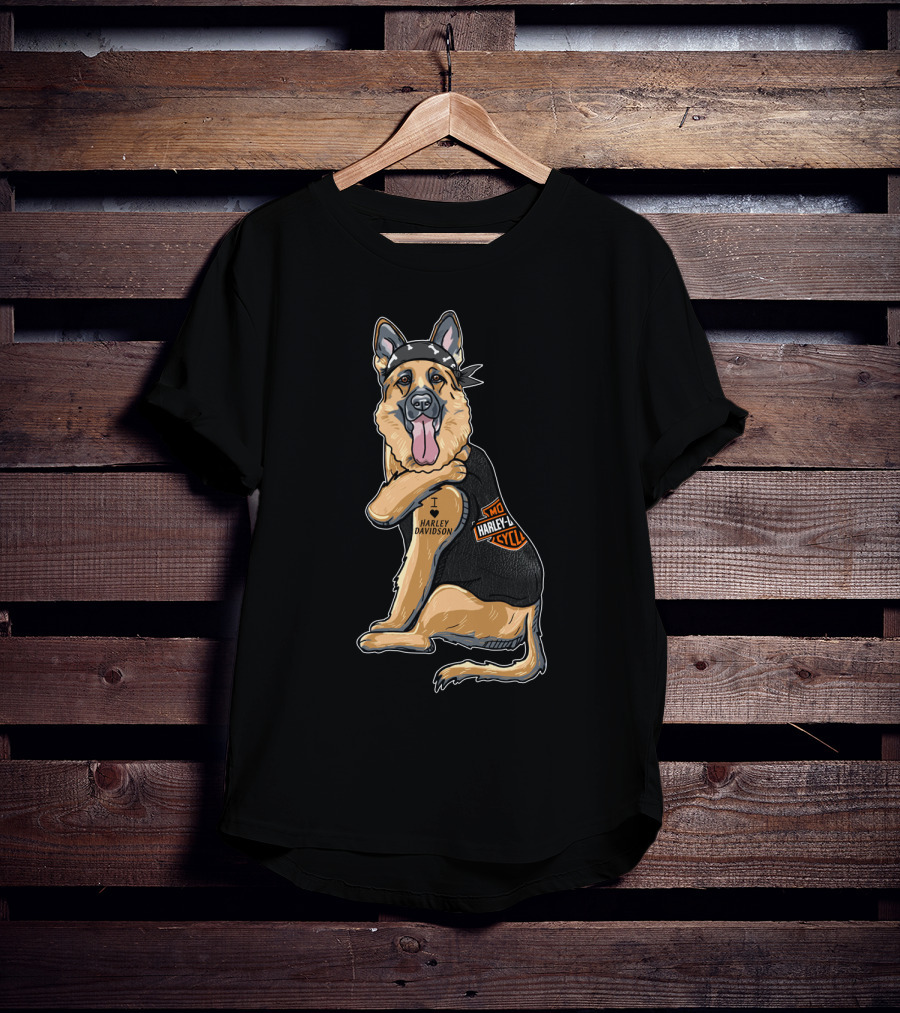 German Shepherd I Love Harley Davidson Motorcycle T-Shirt
