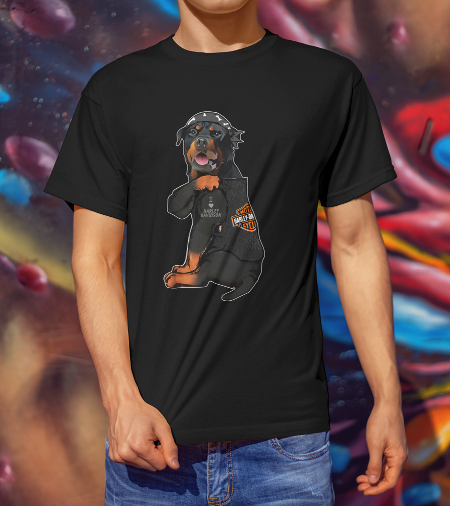 Harley Davidson Rottweiler Puppy Bandana T-Shirt