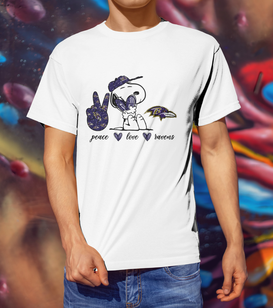 Peace Love Baltimore Ravens Snoopy Ravens T-Shirt
