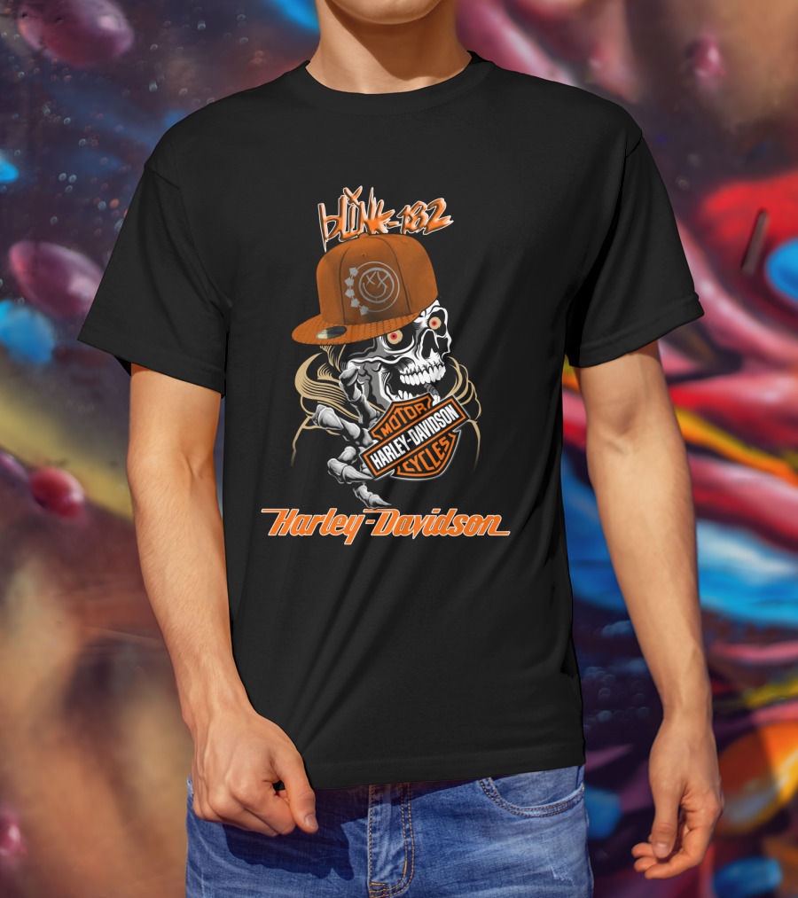 Blink 182 Harley Davidson Skull Motorcycles T-Shirt