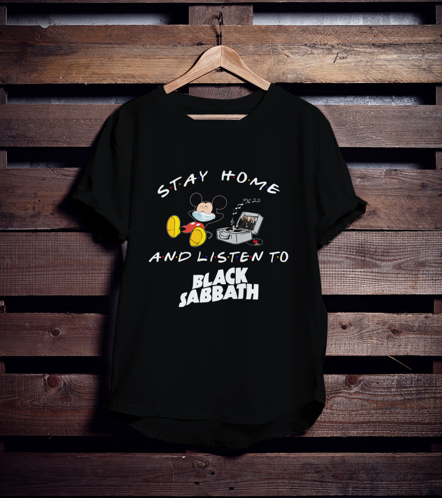 Stay Home And Listen To Black Sabbath Mickey Mouse Turntable Mask T-Shirt