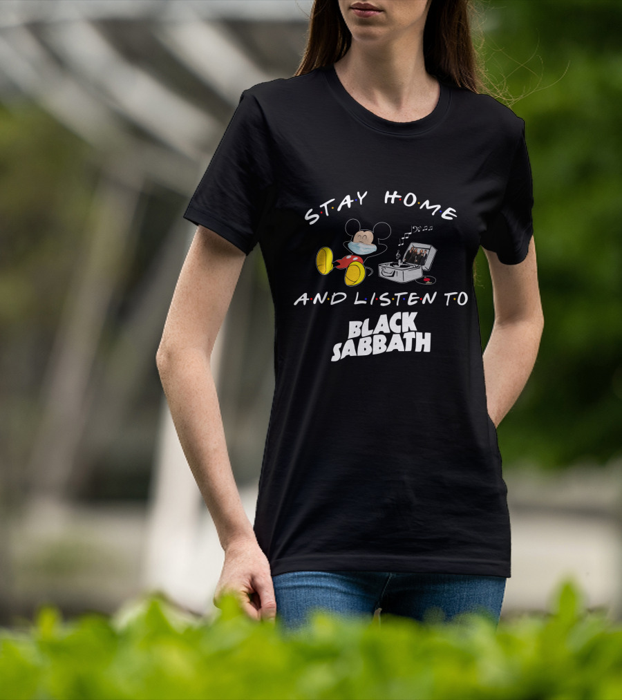 Stay Home And Listen To Black Sabbath Mickey Mouse Turntable Mask T-Shirt