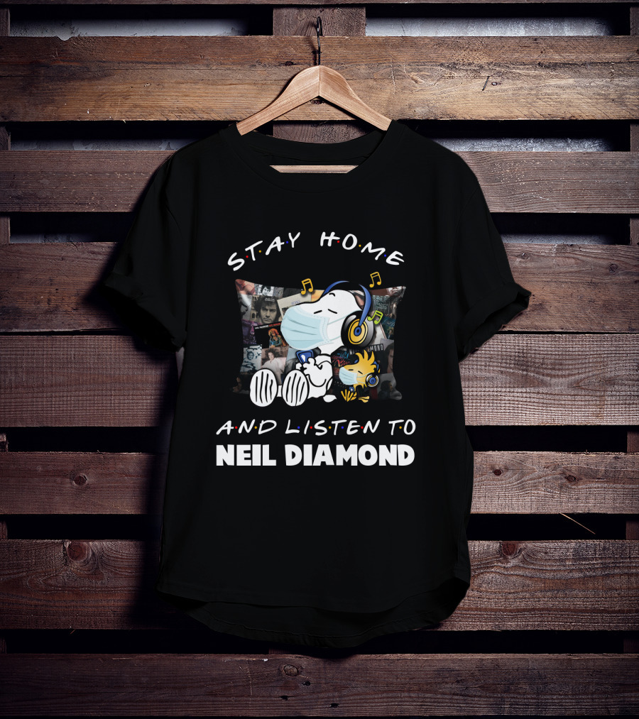 Stay Home And Listen To Neil Diamond With Snoopy Masked And Headphones T-Shirt