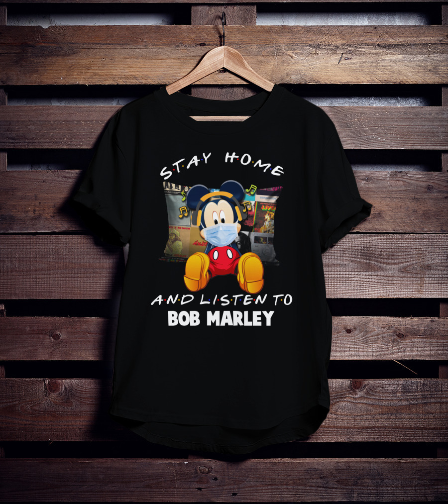 Stay Home And Listen To Bob Marley Mickey Mouse Masked Headphones T-Shirt