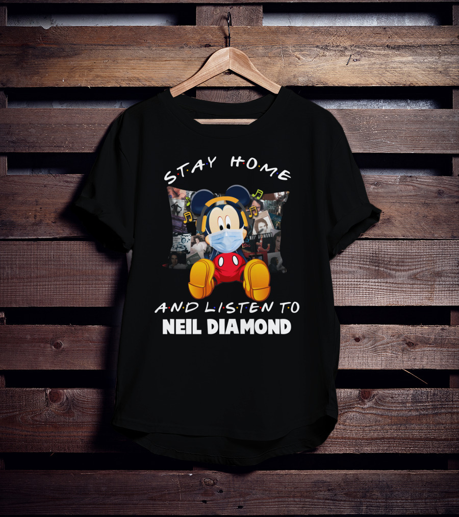 Stay Home And Listen To Neil Diamond Mickey Mouse Mask Headphones T-Shirt