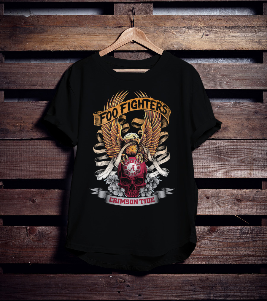 Foo Fighters Alabama Crimson Tide Eagle Skull Ribbon T-Shirt