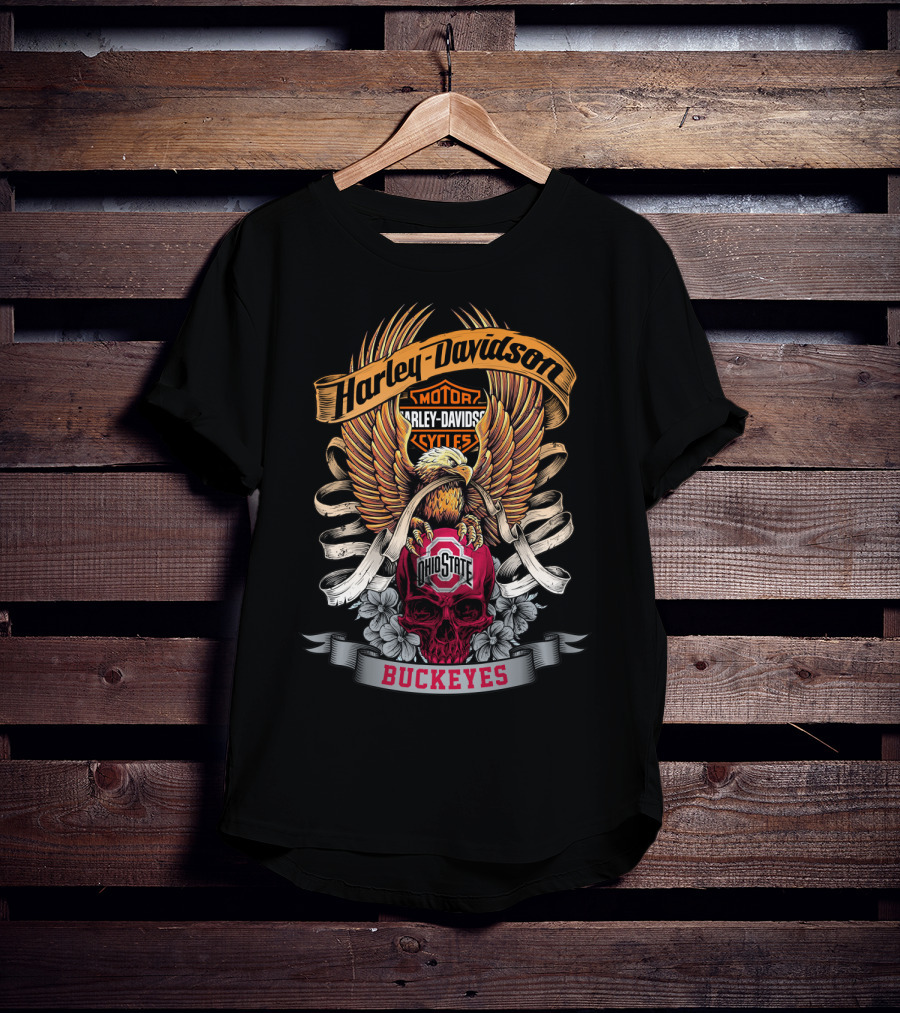 Harley Davidson Ohio State Buckeyes Motorcycles Skull Eagle Buckeyes T-Shirt