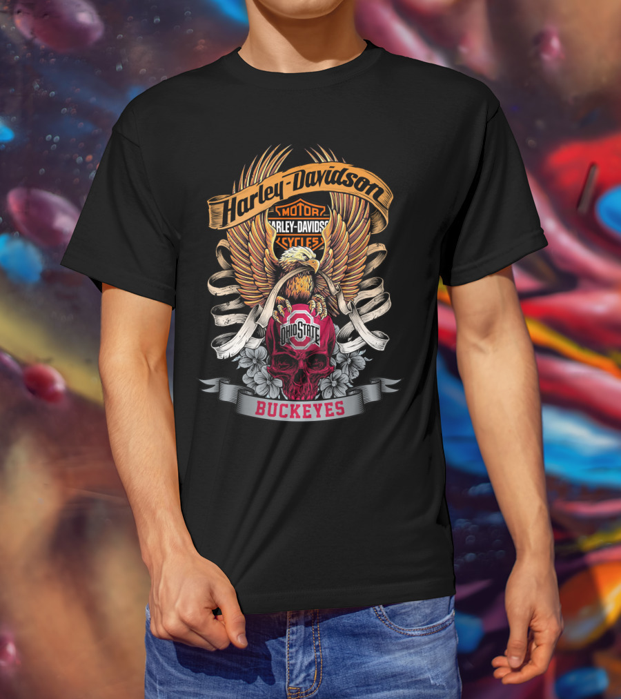 Harley Davidson Ohio State Buckeyes Motorcycles Skull Eagle Buckeyes T-Shirt