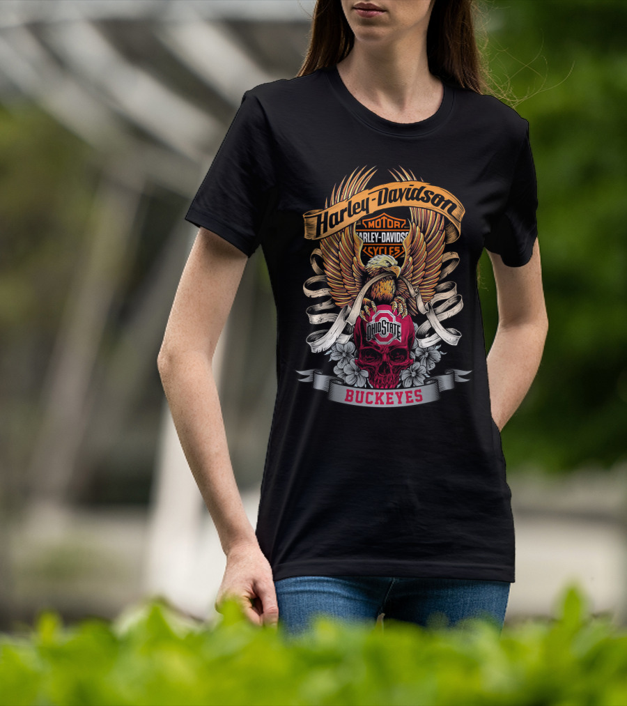 Harley Davidson Ohio State Buckeyes Motorcycles Skull Eagle Buckeyes T-Shirt