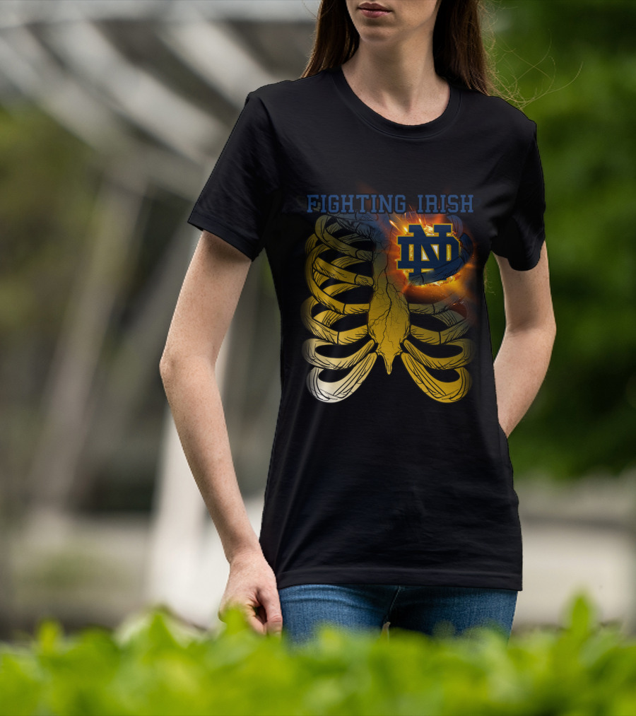Fighting Irish Notre Dame ND Logo With Fiery Rib Cage T-Shirt