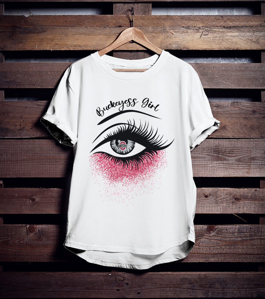 Buckeyess Girl Ohio State Eye Logo And Pink Glitter T-Shirt