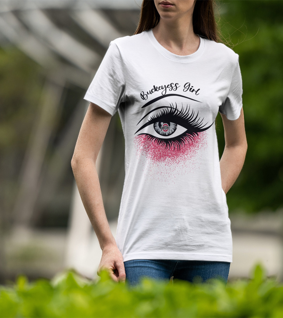 Buckeyess Girl Ohio State Eye Logo And Pink Glitter T-Shirt