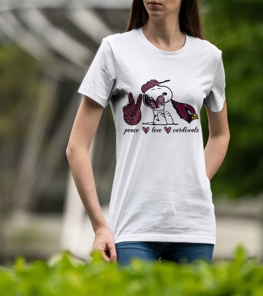 Peace Love Cardinals Snoopy Arizona Football T-Shirt