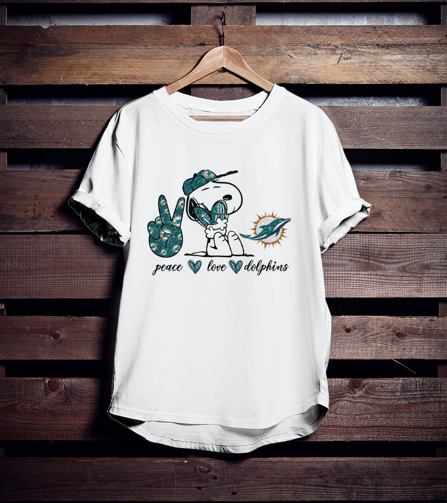Peace Love Miami Dolphins Snoopy Fan Art Football T-Shirt