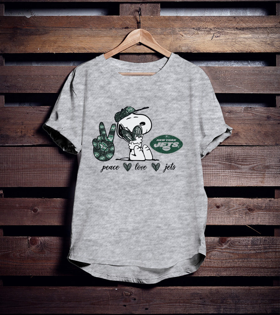 Peace Love New York Jets Snoopy Football Fan T-Shirt