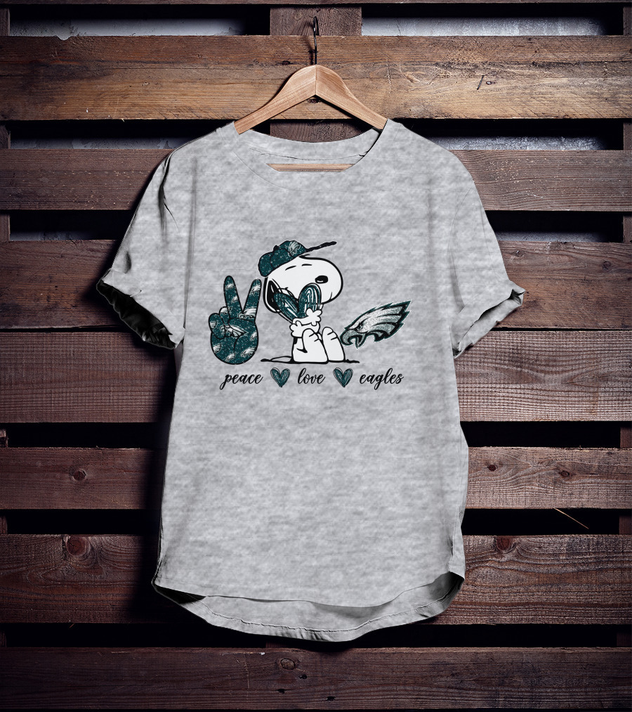 Peace Love Philadelphia Eagles Peanuts Snoopy NFL Football Fan T-Shirt