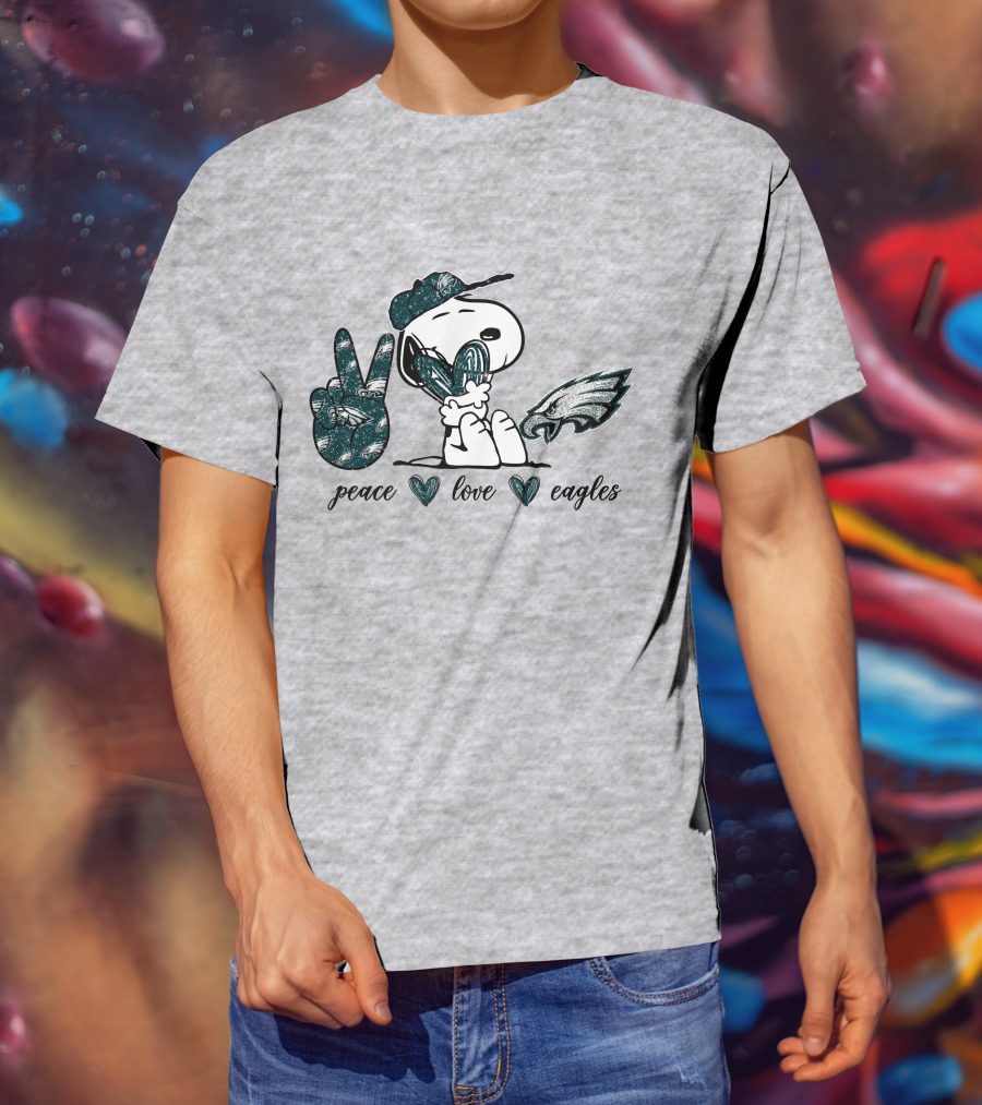 Peace Love Philadelphia Eagles Peanuts Snoopy NFL Football Fan T-Shirt