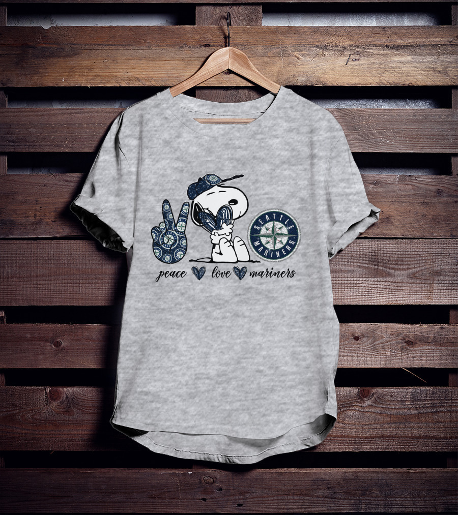 Peace Love Seattle Mariners Snoopy Fan Gear T-Shirt