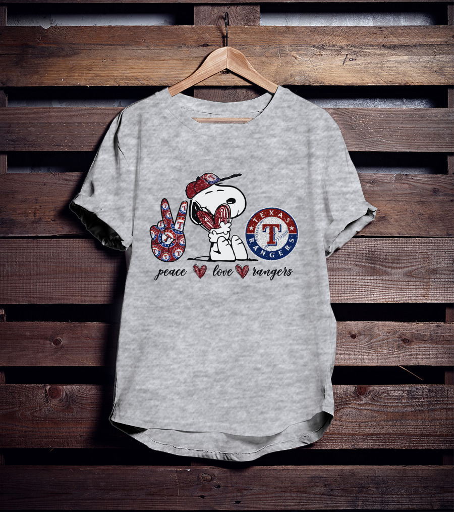 Peace Love Texas Rangers Snoopy Baseball Fan T-Shirt
