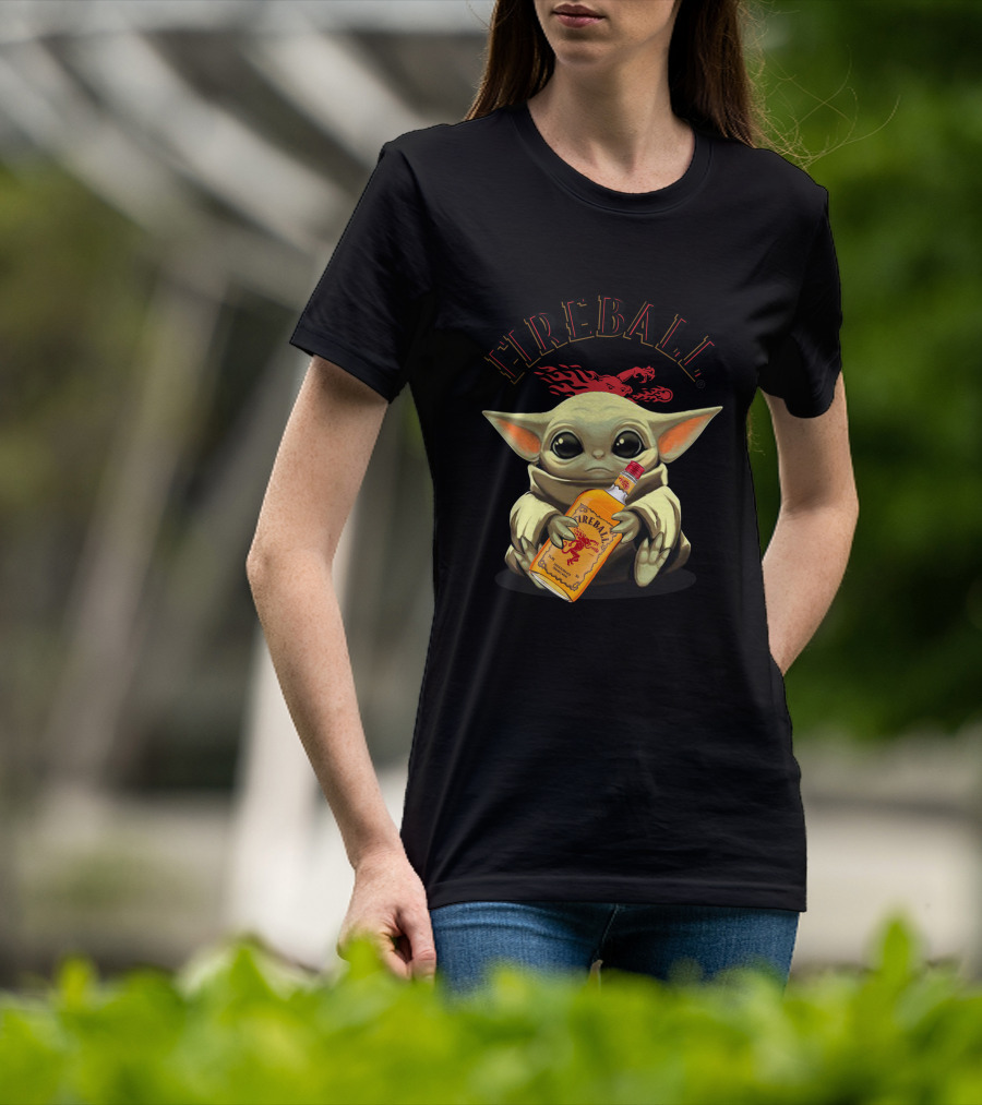 Fireball Yoda Baby Holding Fireball Whisky Bottle T-Shirt