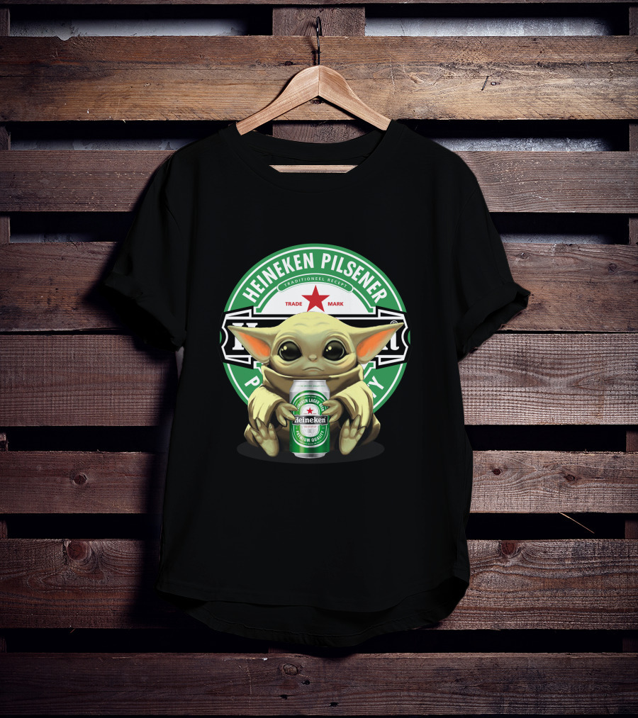 Heineken Pilsener Baby Yoda Holding Heineken Lager Beer Can T-Shirt