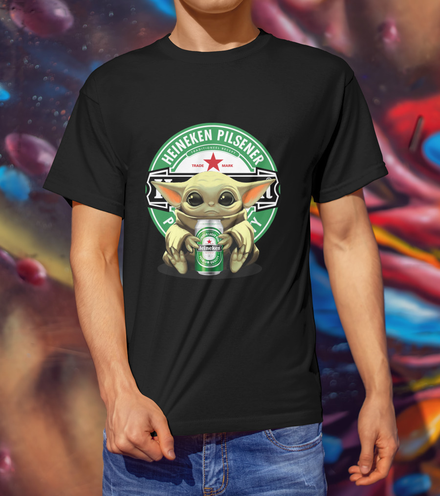 Heineken Pilsener Baby Yoda Holding Heineken Lager Beer Can T-Shirt