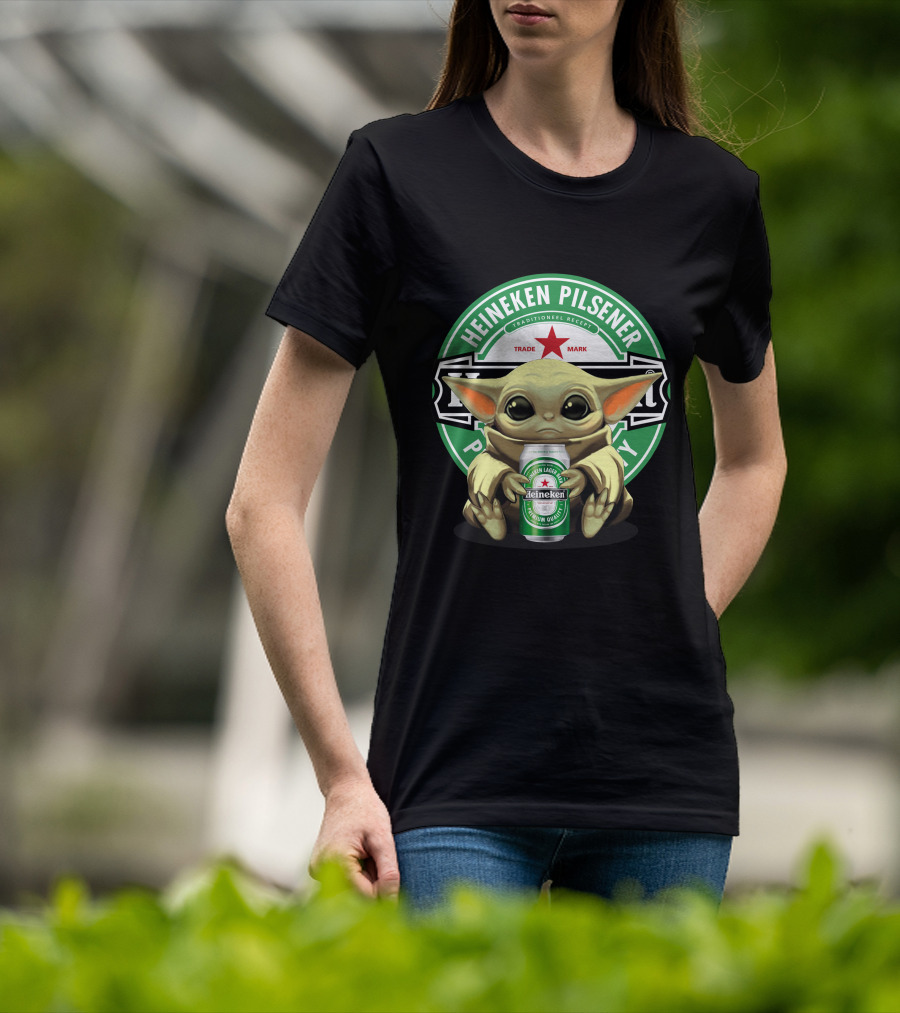 Heineken Pilsener Baby Yoda Holding Heineken Lager Beer Can T-Shirt