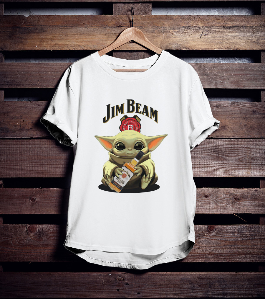 Jim Beam Baby Yoda Holding Bourbon Bottle T-Shirt