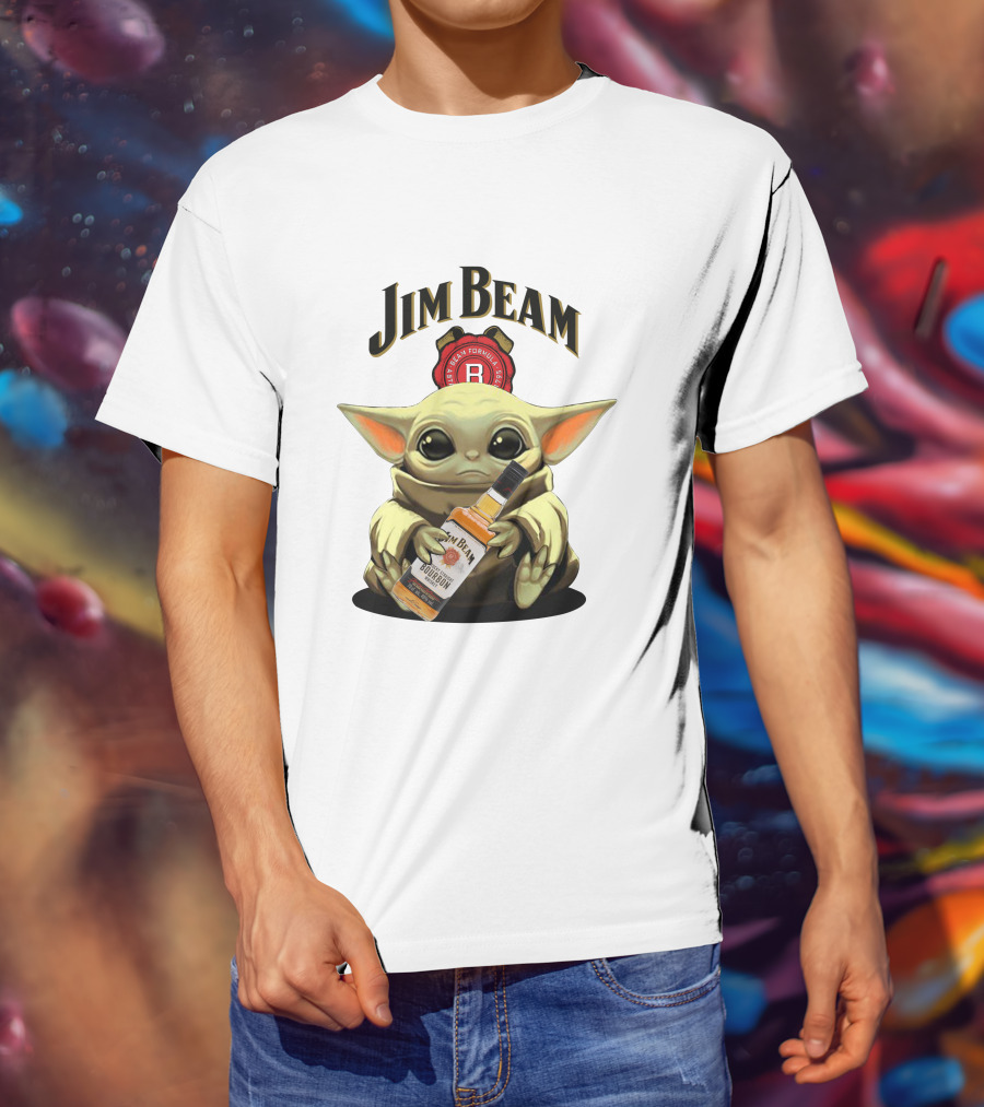 Jim Beam Baby Yoda Holding Bourbon Bottle T-Shirt