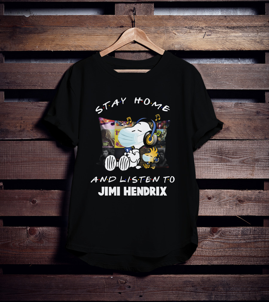Stay Home And Listen To Jimi Hendrix Snoopy Woodstock Pillow Mask T-Shirt