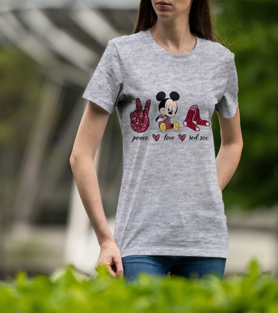 Peace Love Mickey Mouse Boston Red Sox T-Shirt