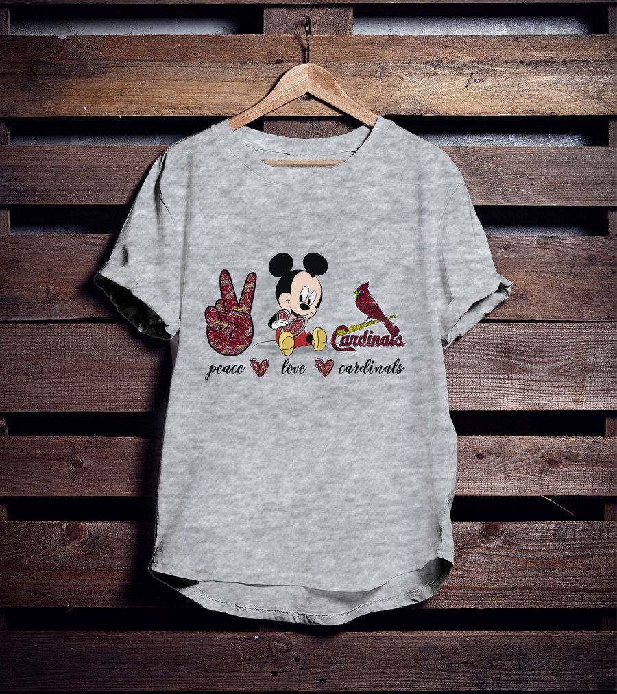 Peace Love Mickey Mouse St Louis Cardinals T-Shirt