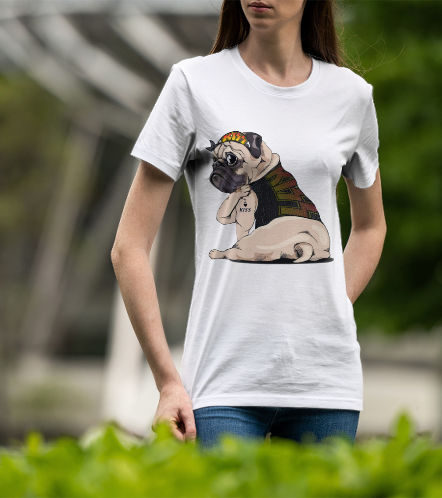 Kiss Bandana Pug With I Love Kiss Tattoo T-Shirt