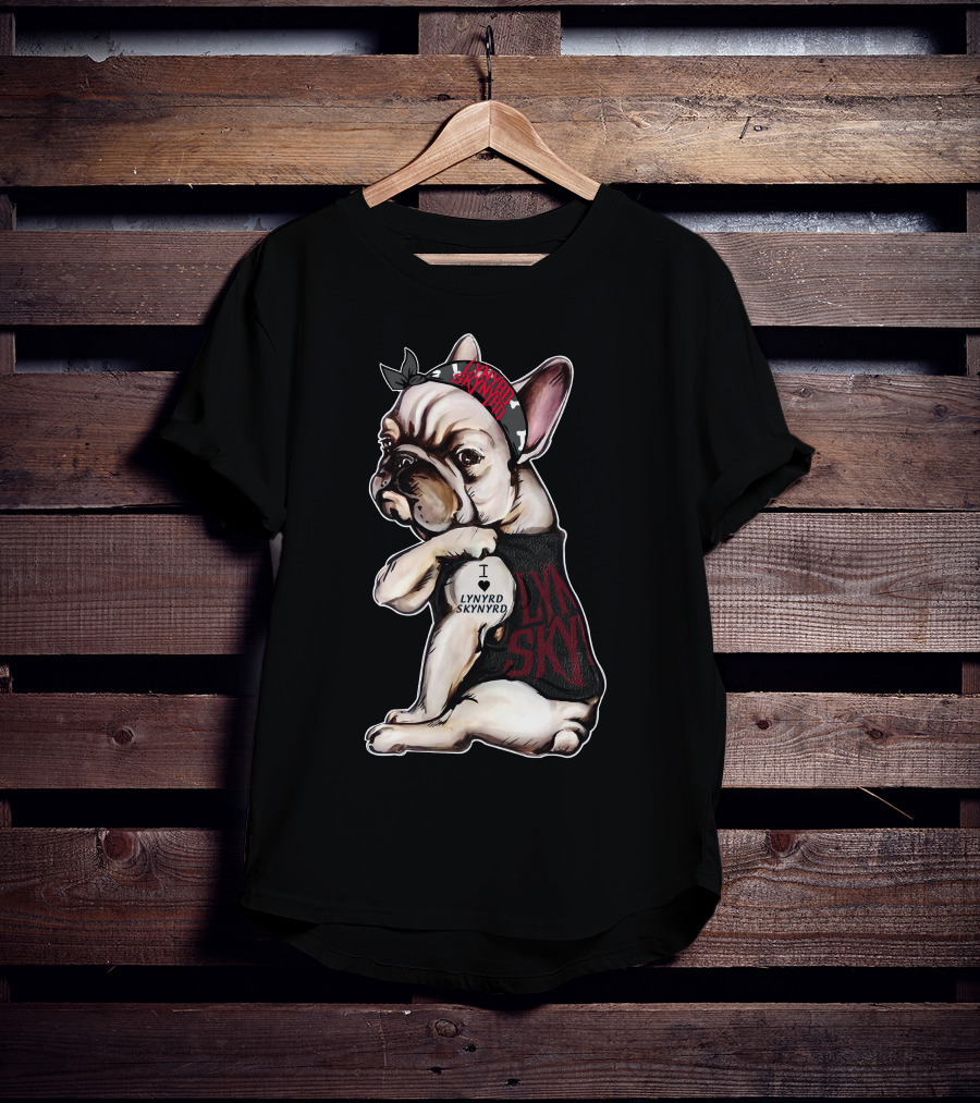 Lynyrd Skynyrd French Bulldog I Love Lynyrd Skynyrd Bandana And Shirt Motif T-Shirt