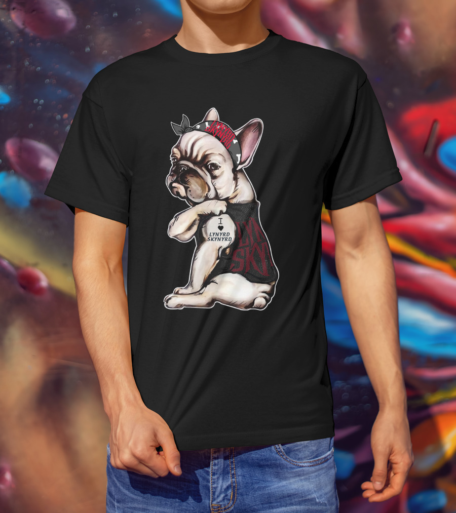 Lynyrd Skynyrd French Bulldog I Love Lynyrd Skynyrd Bandana And Shirt Motif T-Shirt