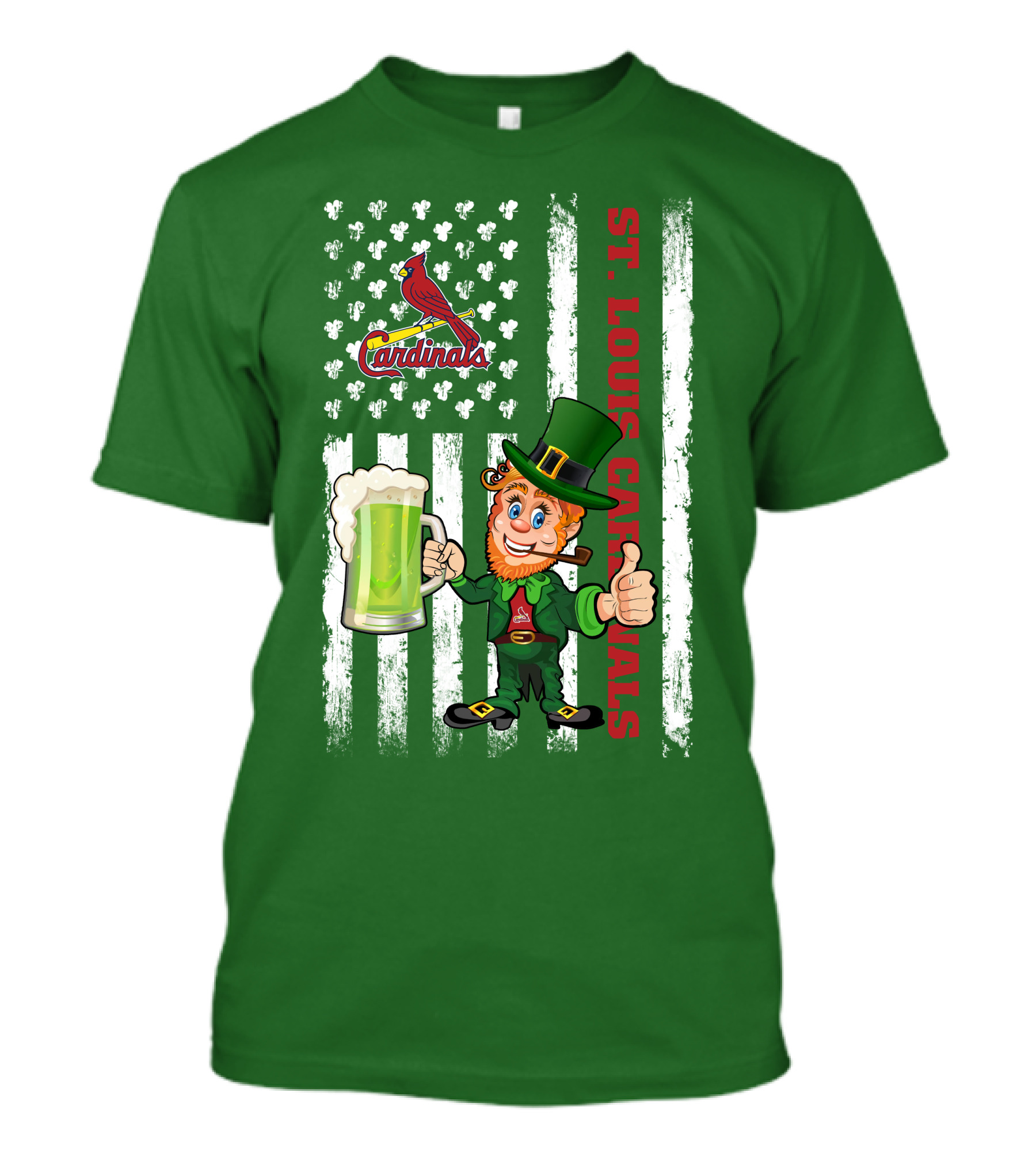 St. Louis Cardinals St Patrick's Day Leprechaun Beer Cheers With Shamrock Flag T-Shirt