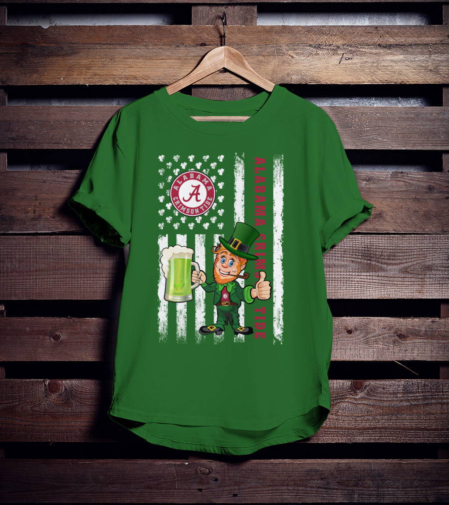 Alabama Crimson Tide St Patrick's Day Leprechaun Flag And Beer Mug T-Shirt