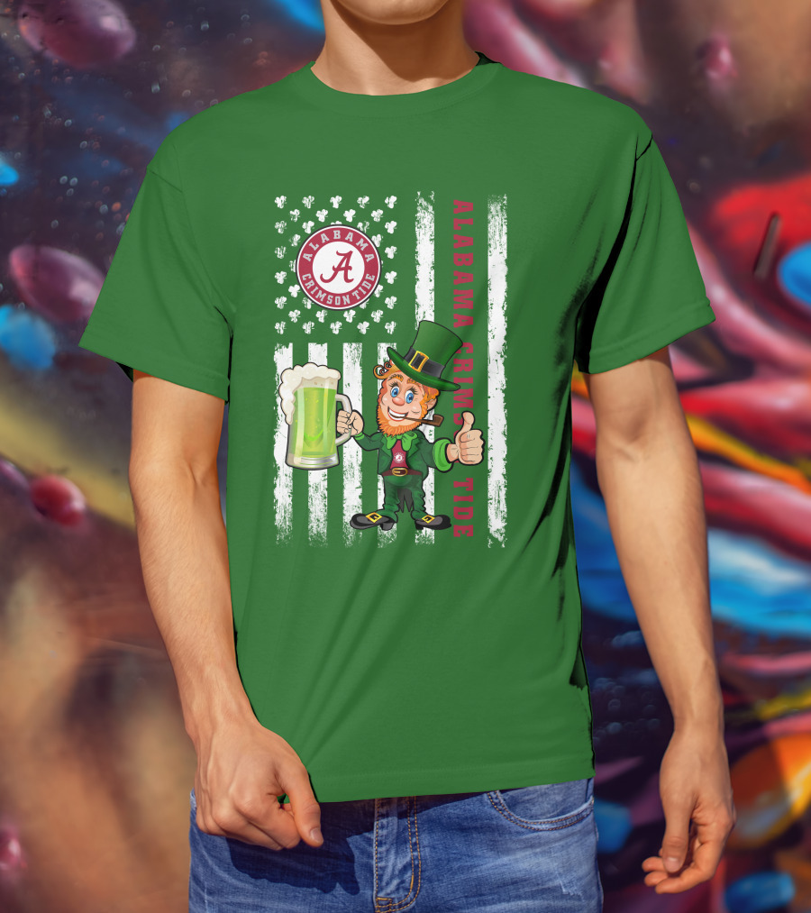 Alabama Crimson Tide St Patrick's Day Leprechaun Flag And Beer Mug T-Shirt