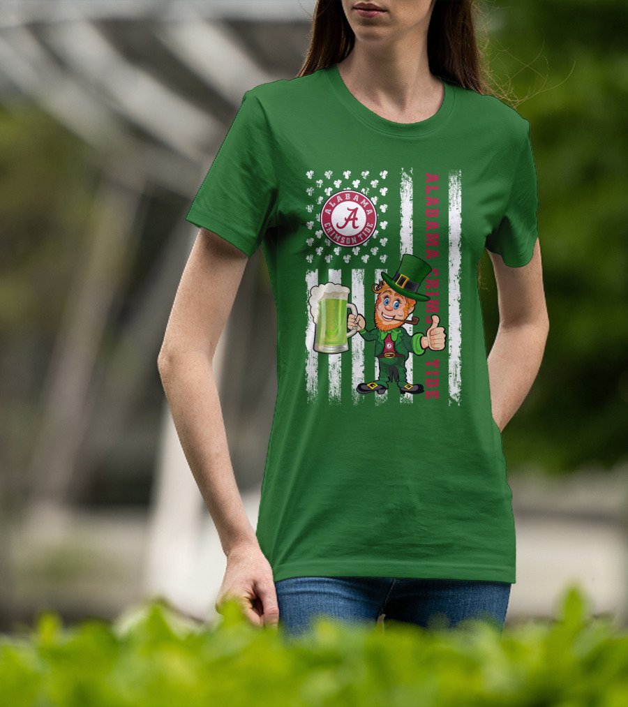 Alabama Crimson Tide St Patrick's Day Leprechaun Flag And Beer Mug T-Shirt